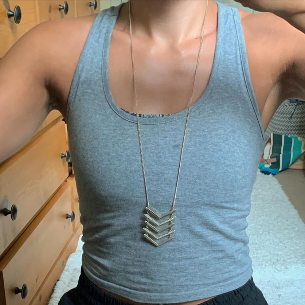 Long gold chevron w/ crystals necklace